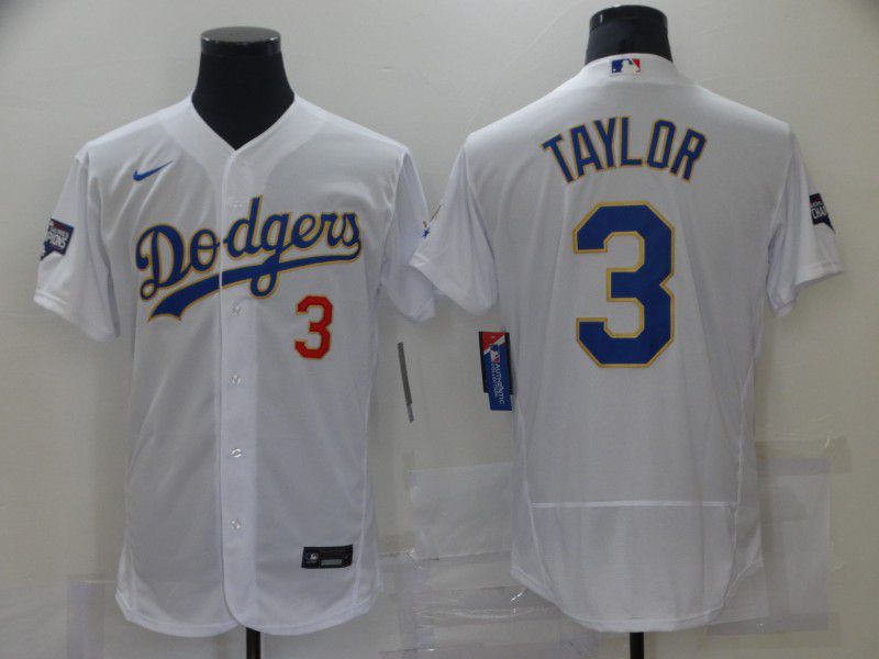 Men Los Angeles Dodgers 3 Taylor White gold and blue Elite 2021 Nike MLB Jersey